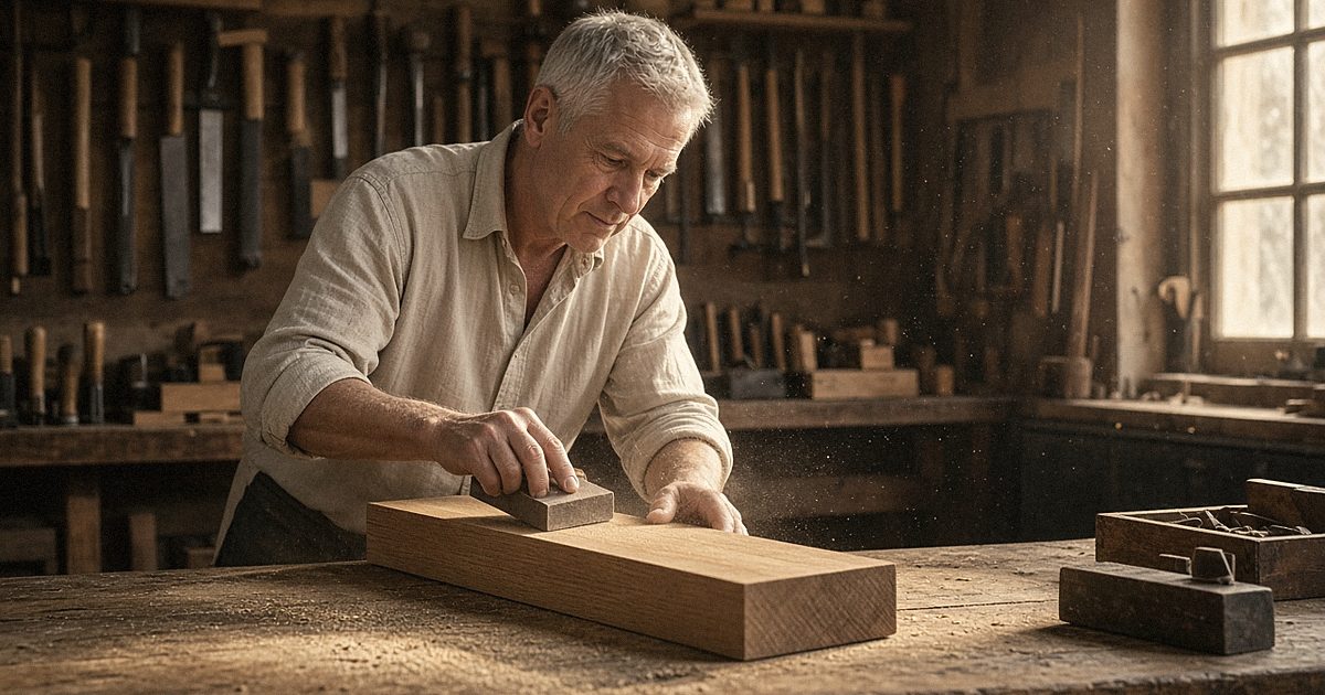 An older man working with wood in his workshop
